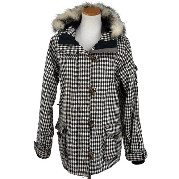Vtg Y2K Roxy Snowboard Jacket Limited 5K Faux Fur Toggle Plaid Coat | Snow Bunny - Picture 4 of 15